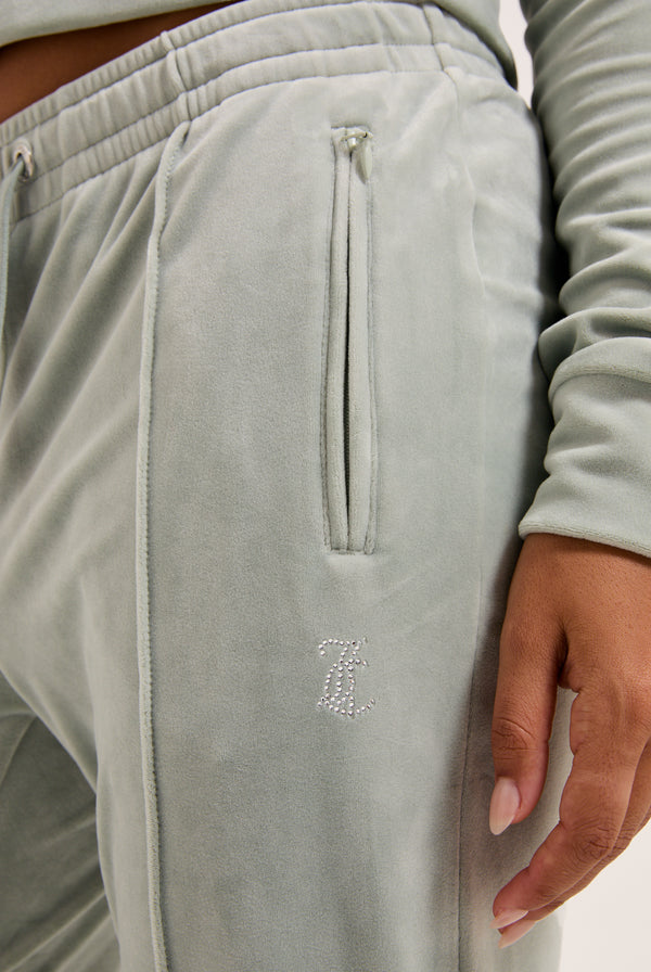 PURITAN GREY VELOUR OUTLINE DIAMANTÉ TRACKSUIT BOTTOM
