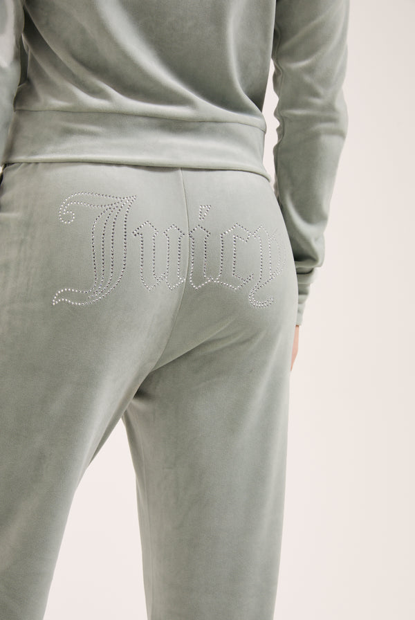 PURITAN GREY VELOUR OUTLINE DIAMANTÉ TRACKSUIT BOTTOM