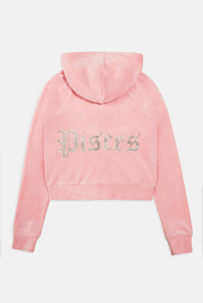 PISCES' CANDY PINK DIAMANTÉ VELOUR ZIP-THROUGH HOODIE