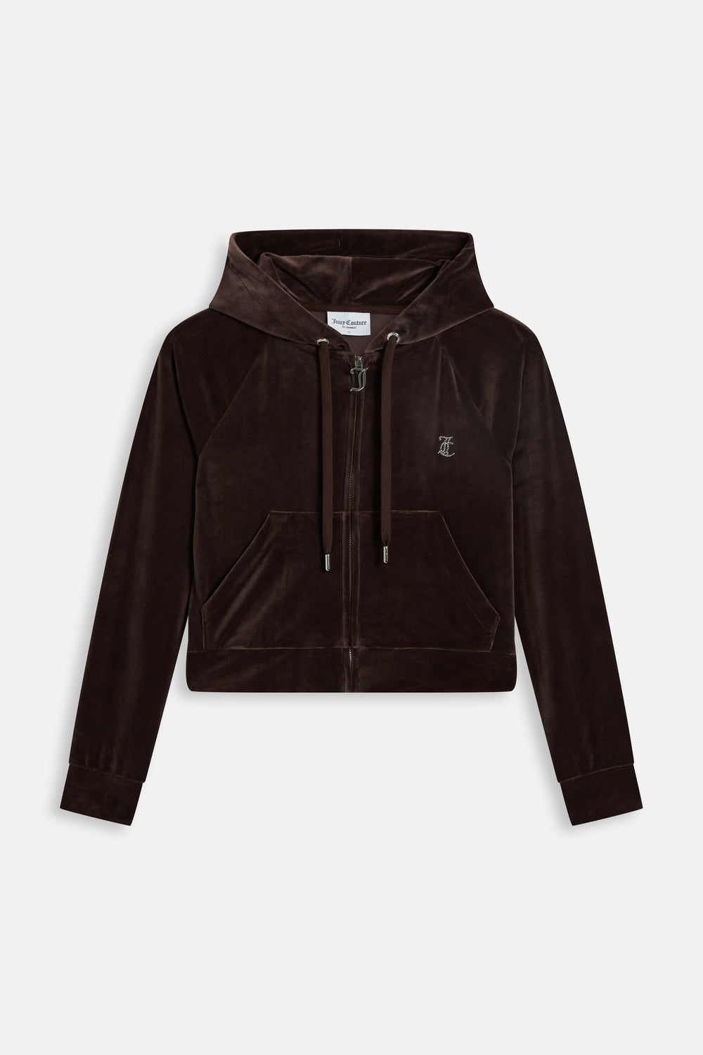Displays the Java 'Juicy' branded Diamanté Velour Zip-Through Hoodie