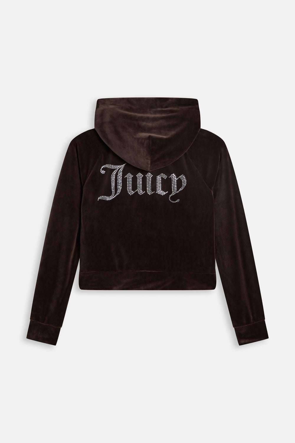 Displays the Java 'Juicy' branded Diamanté Velour Zip-Through Hoodie