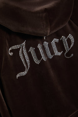 Displays the Java 'Juicy' branded Diamanté Velour Zip-Through Hoodie featuring the juicy branding 