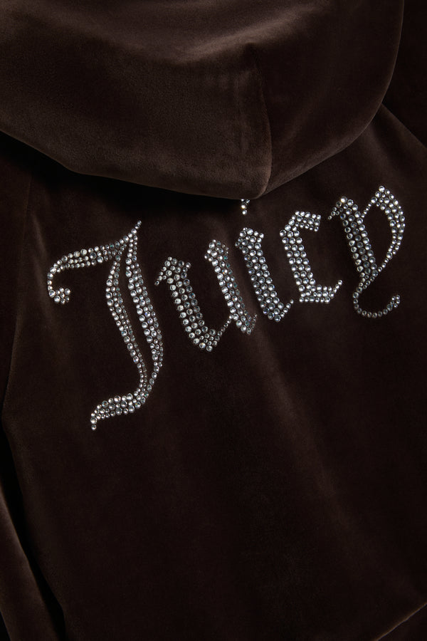 Displays the Java 'Juicy' branded Diamanté Velour Zip-Through Hoodie featuring the juicy branding 