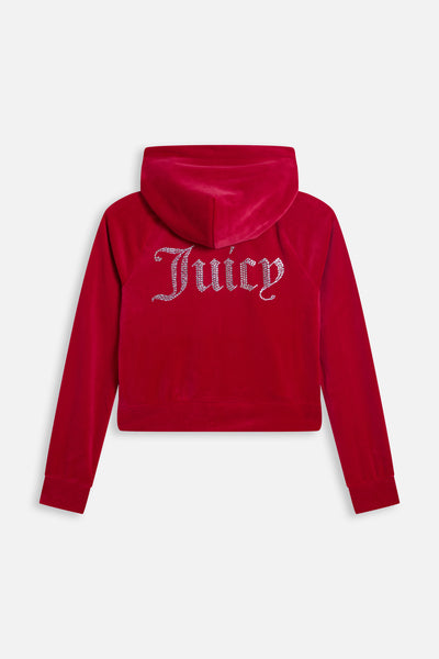 Persian Red Diamanté Velour Zip-Through Hoodie
