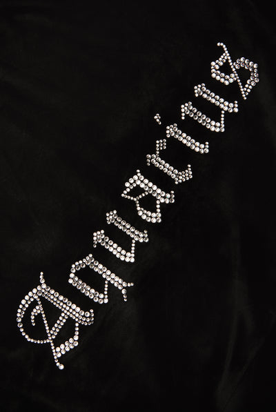 AQUARIUS' BLACK DIAMANTÉ VELOUR ZIP-THROUGH HOODIE