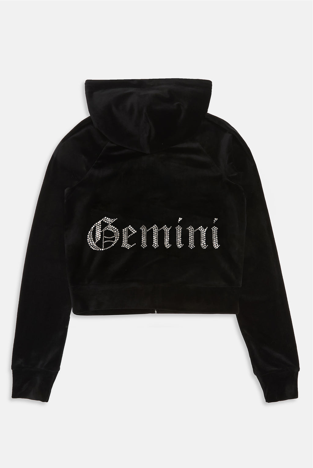 GEMINI' BLACK DIAMANTÉ VELOUR ZIP-THROUGH HOODIE