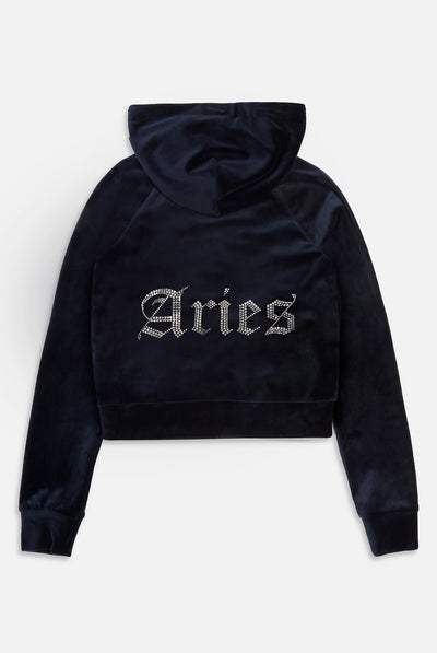 ARIES' NIGHT SKY DIAMANTÉ VELOUR ZIP-THROUGH HOODIE