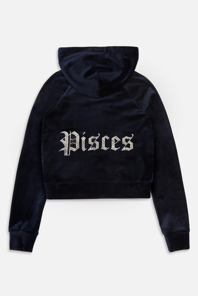 PISCES' NIGHT SKY DIAMANTÉ VELOUR ZIP-THROUGH HOODIE