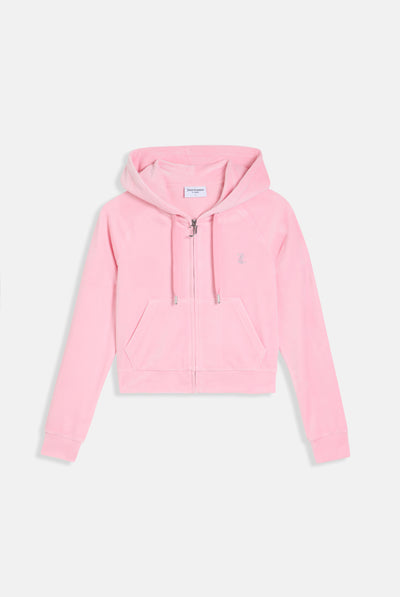 JUICY PINK DIAMANTÉ VELOUR ZIP-THROUGH HOODIE