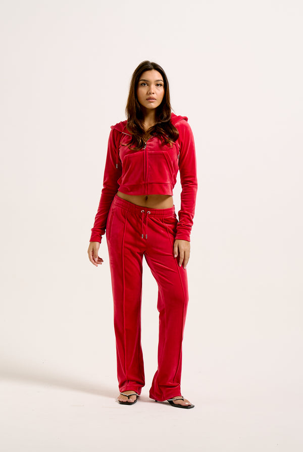 ASTOR RED VELOUR DIAMANTÉ TRACKSUIT BOTTOM
