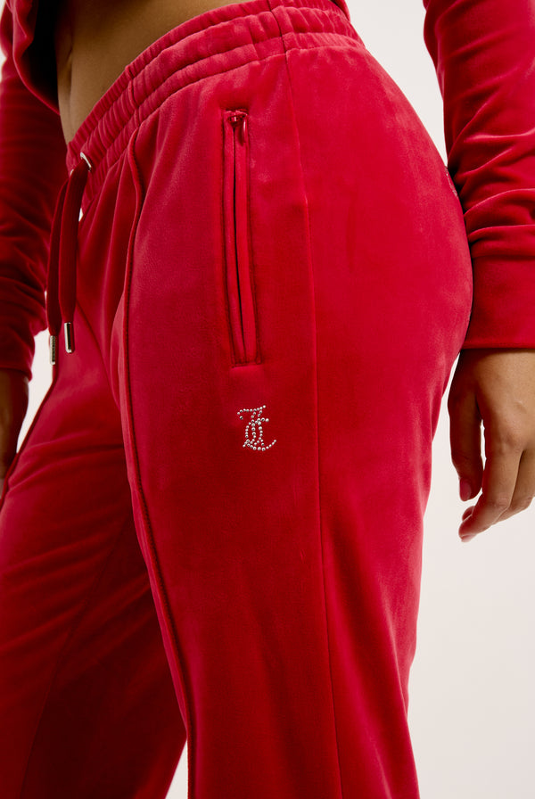 ASTOR RED VELOUR DIAMANTÉ TRACKSUIT BOTTOM
