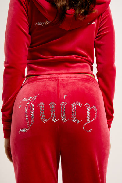 ASTOR RED VELOUR DIAMANTÉ TRACKSUIT BOTTOM