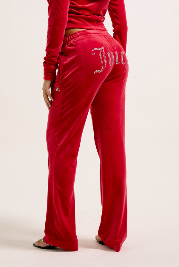 ASTOR RED VELOUR DIAMANTÉ TRACKSUIT BOTTOM