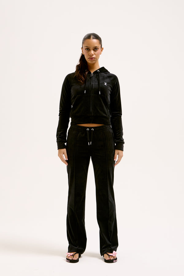 BLACK DIAMANTÉ VELOUR ZIP-THROUGH HOODIE