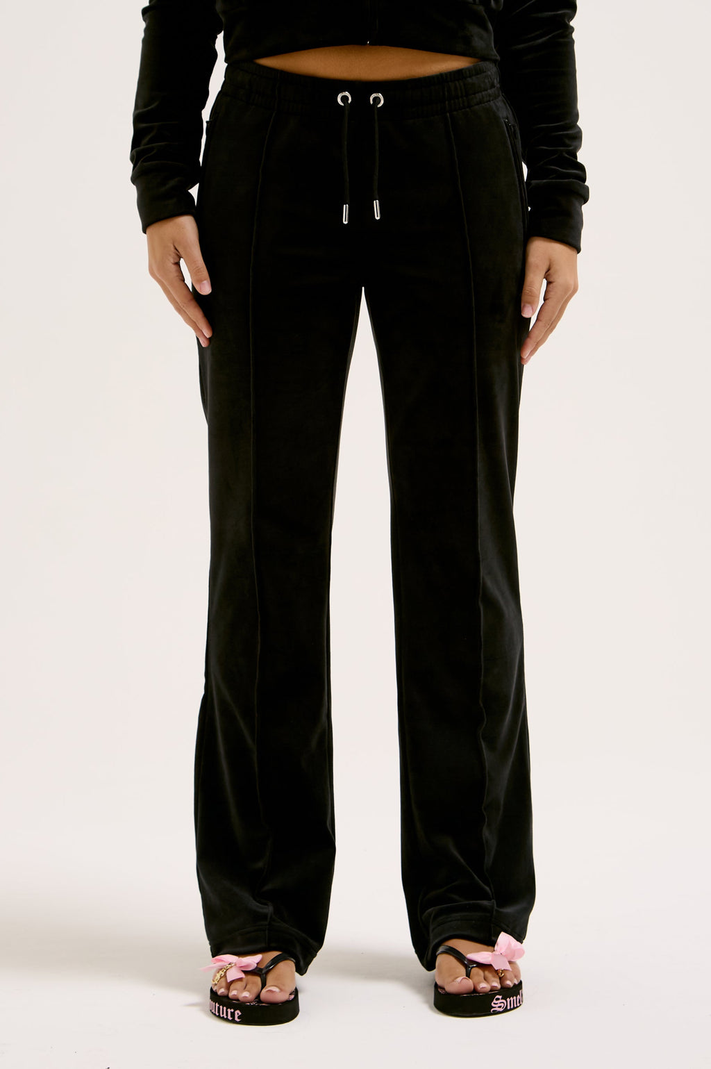 BLACK VELOUR DIAMANTÉ TRACKSUIT BOTTOM