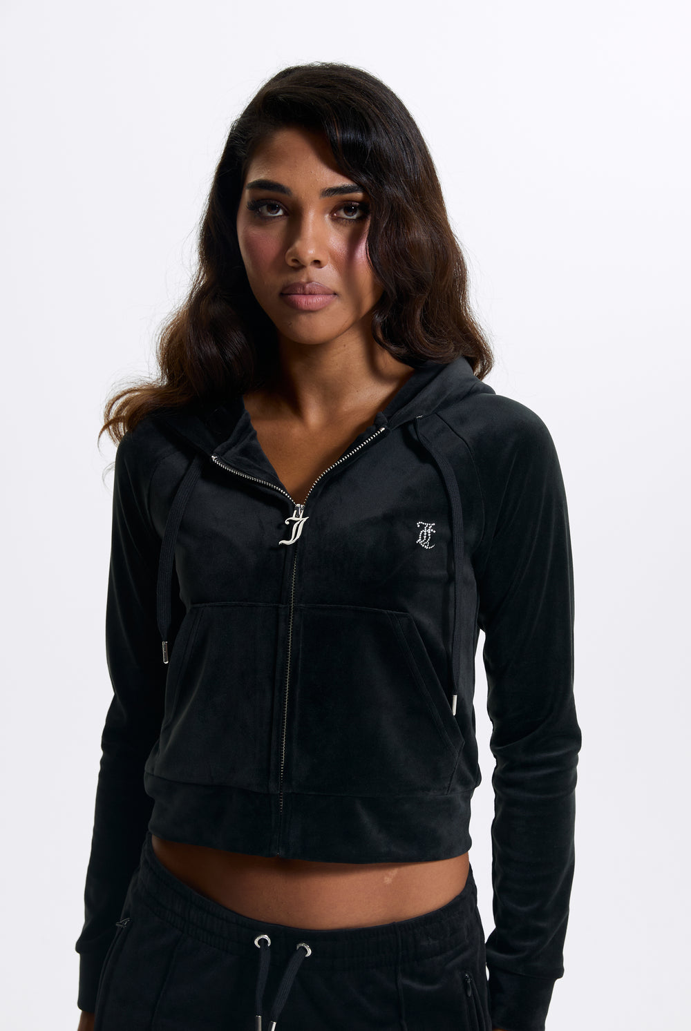 BLACK VELOUR DIAMANTÉ TRACKSUIT BOTTOM