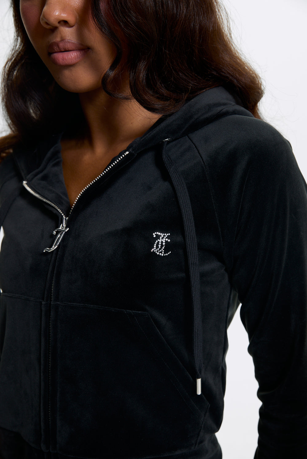 BLACK VELOUR DIAMANTÉ TRACKSUIT BOTTOM