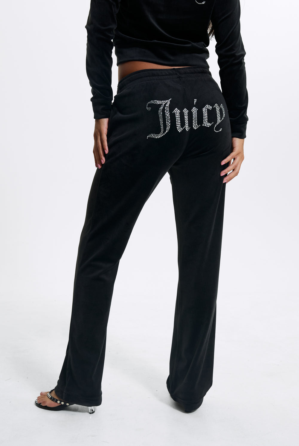 BLACK VELOUR DIAMANTÉ TRACKSUIT BOTTOM