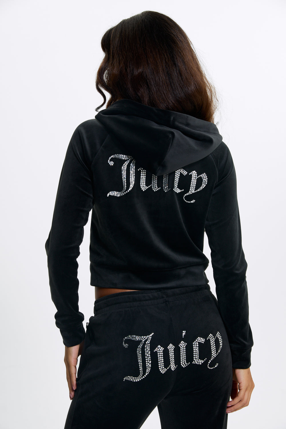 BLACK VELOUR DIAMANTÉ TRACKSUIT BOTTOM