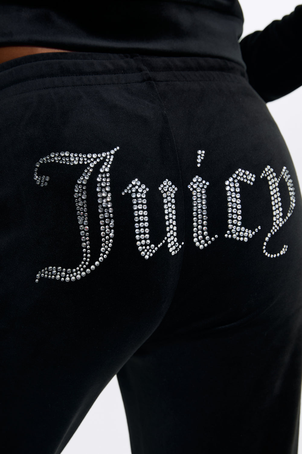 BLACK VELOUR DIAMANTÉ TRACKSUIT BOTTOM