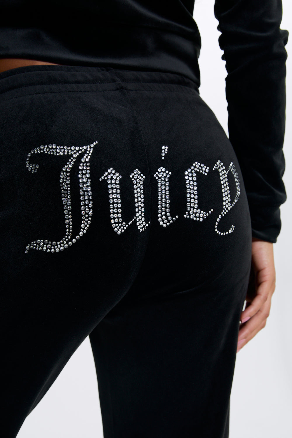 BLACK VELOUR DIAMANTÉ TRACKSUIT BOTTOM