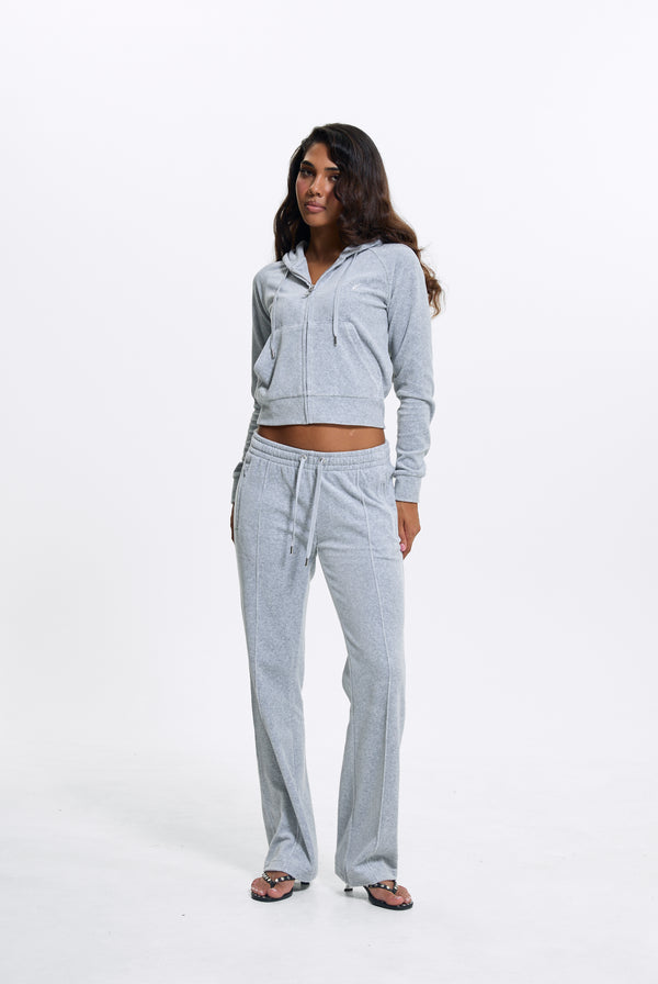 SILVER MARL COTTON VELOUR DIAMANTÉ TRACKSUIT BOTTOM