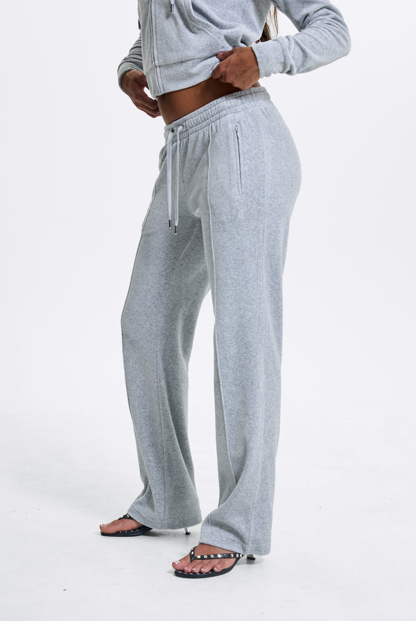 SILVER MARL COTTON VELOUR DIAMANTÉ TRACKSUIT BOTTOM