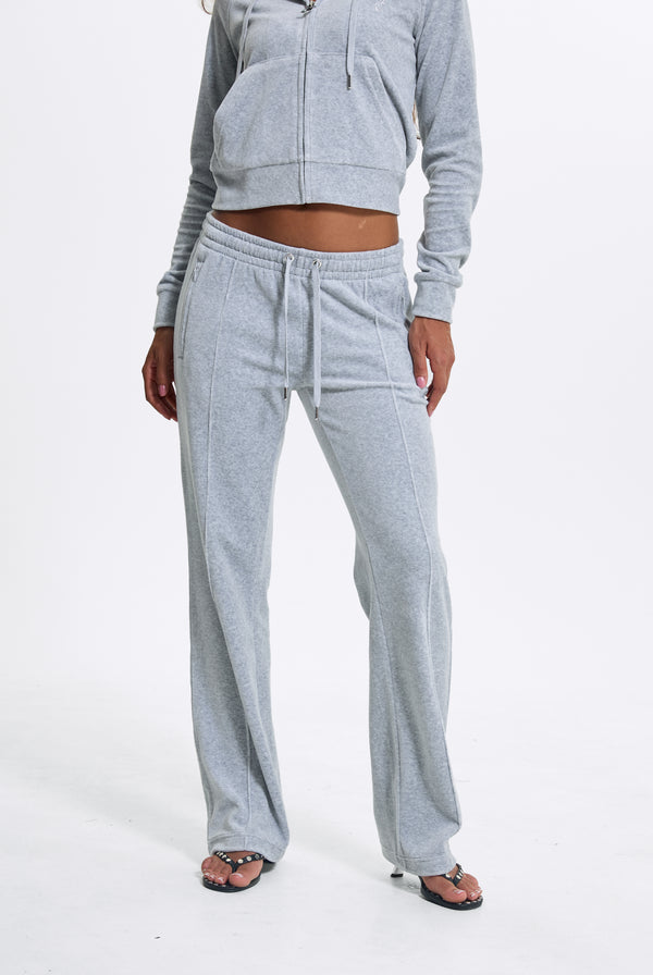 SILVER MARL COTTON VELOUR DIAMANTÉ TRACKSUIT BOTTOM