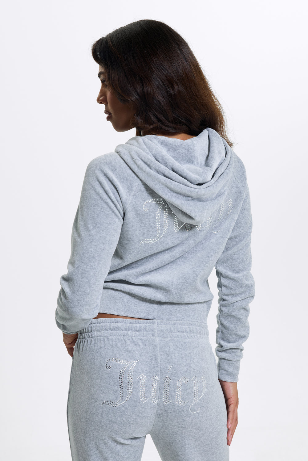 SILVER MARL COTTON VELOUR DIAMANTÉ TRACKSUIT BOTTOM