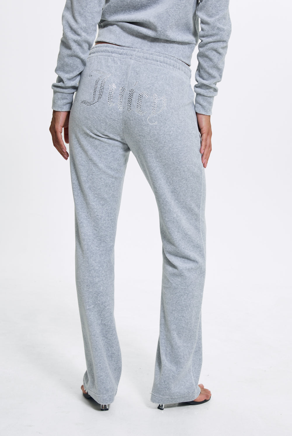 SILVER MARL DIAMANTÉ COTTON VELOUR ZIP-THROUGH HOODIE