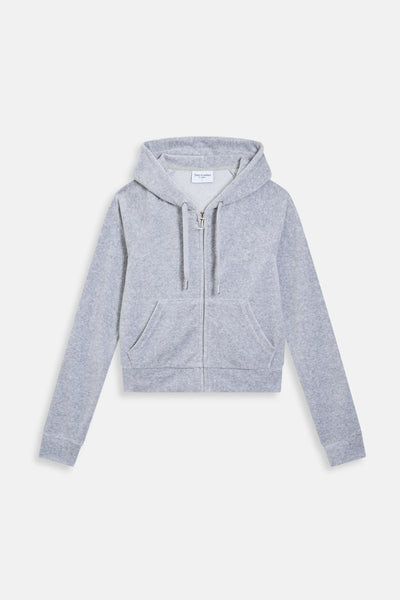 SILVER MARL DIAMANTÉ VELOUR ZIP-THROUGH HOODIE