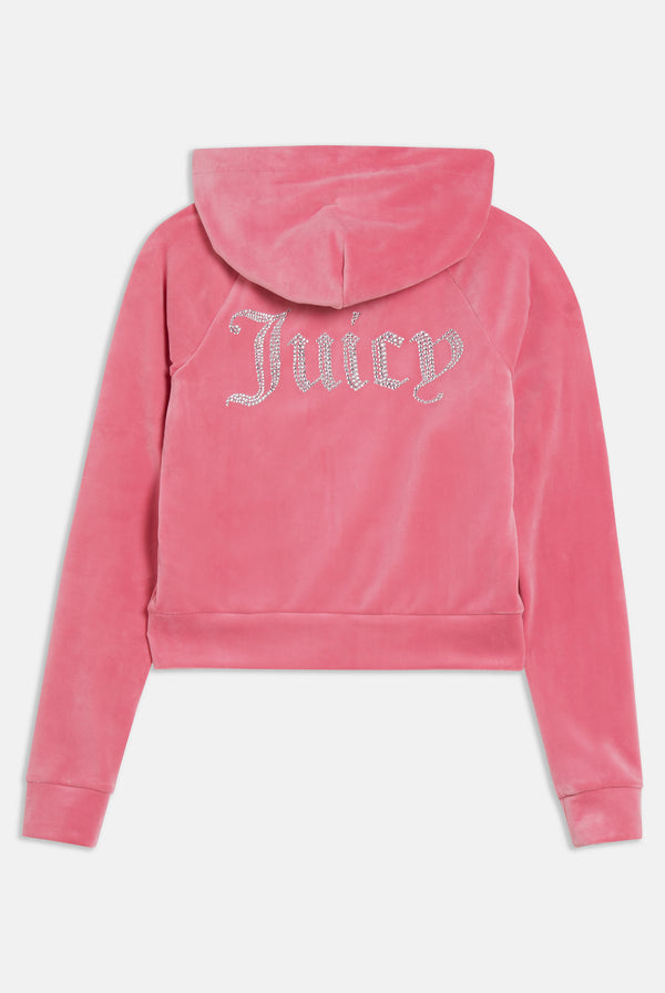 PINK LEMONADE DIAMANTÉ VELOUR ZIP-THROUGH HOODIE