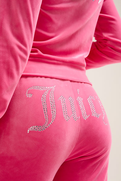 HOT PINK VELOUR DIAMANTÉ TRACKSUIT BOTTOM