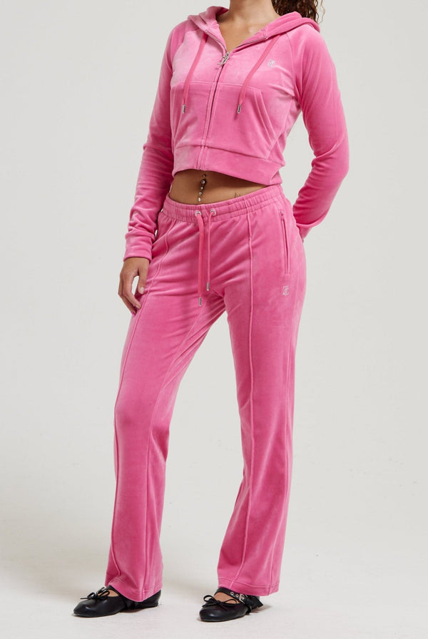 HOT PINK DIAMANTÉ VELOUR ZIP-THROUGH HOODIE