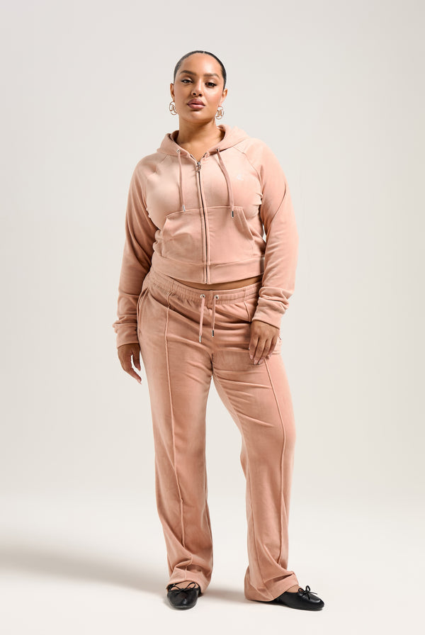 CAFE AU LAIT DIAMANTÉ VELOUR ZIP-THROUGH HOODIE