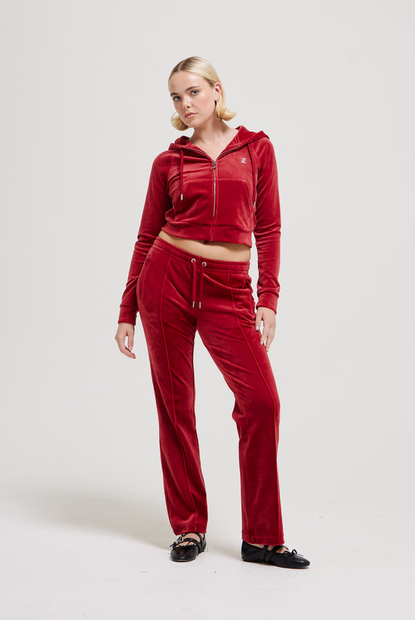 RED DAHLIA VELOUR DIAMANTÉ TRACKSUIT BOTTOM