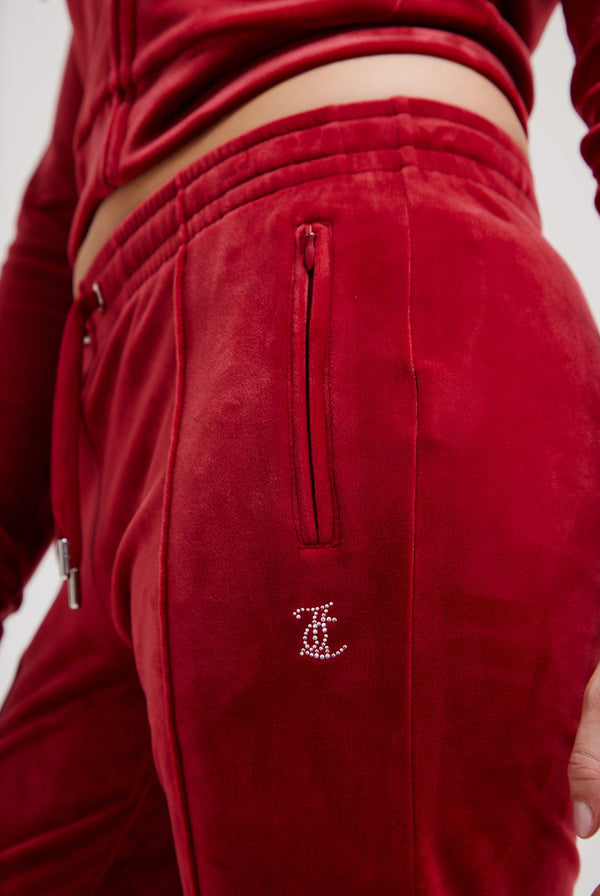 RED DAHLIA VELOUR DIAMANTÉ TRACKSUIT BOTTOM