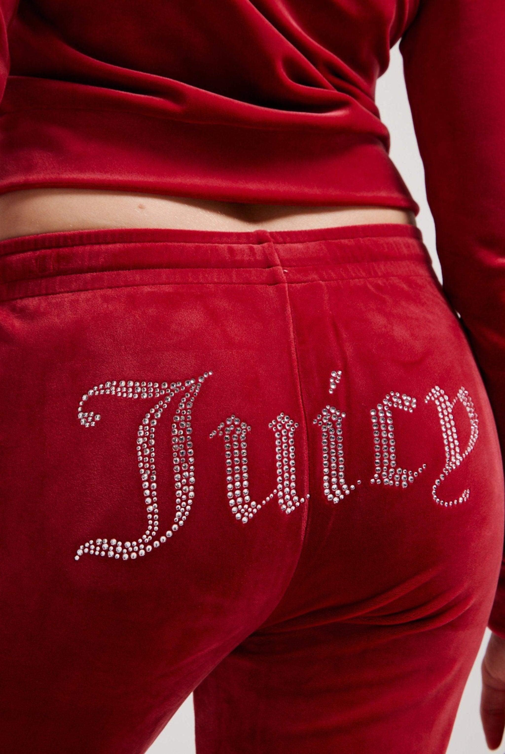 RED DAHLIA VELOUR DIAMANTE TRACKSUIT BOTTOM Juicy Couture UK