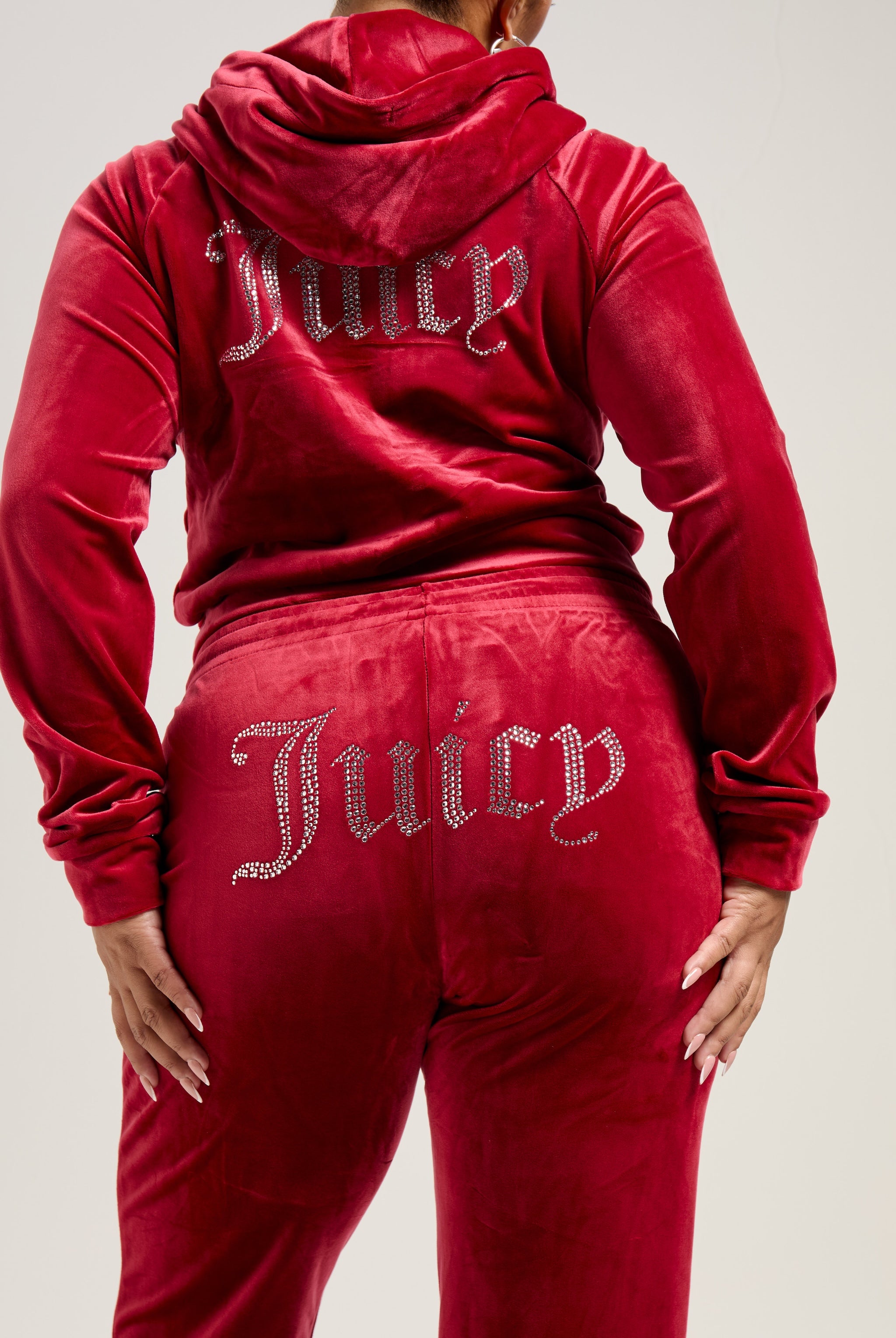RED DAHLIA DIAMANTE VELOUR ZIP THROUGH HOODIE Juicy Couture UK
