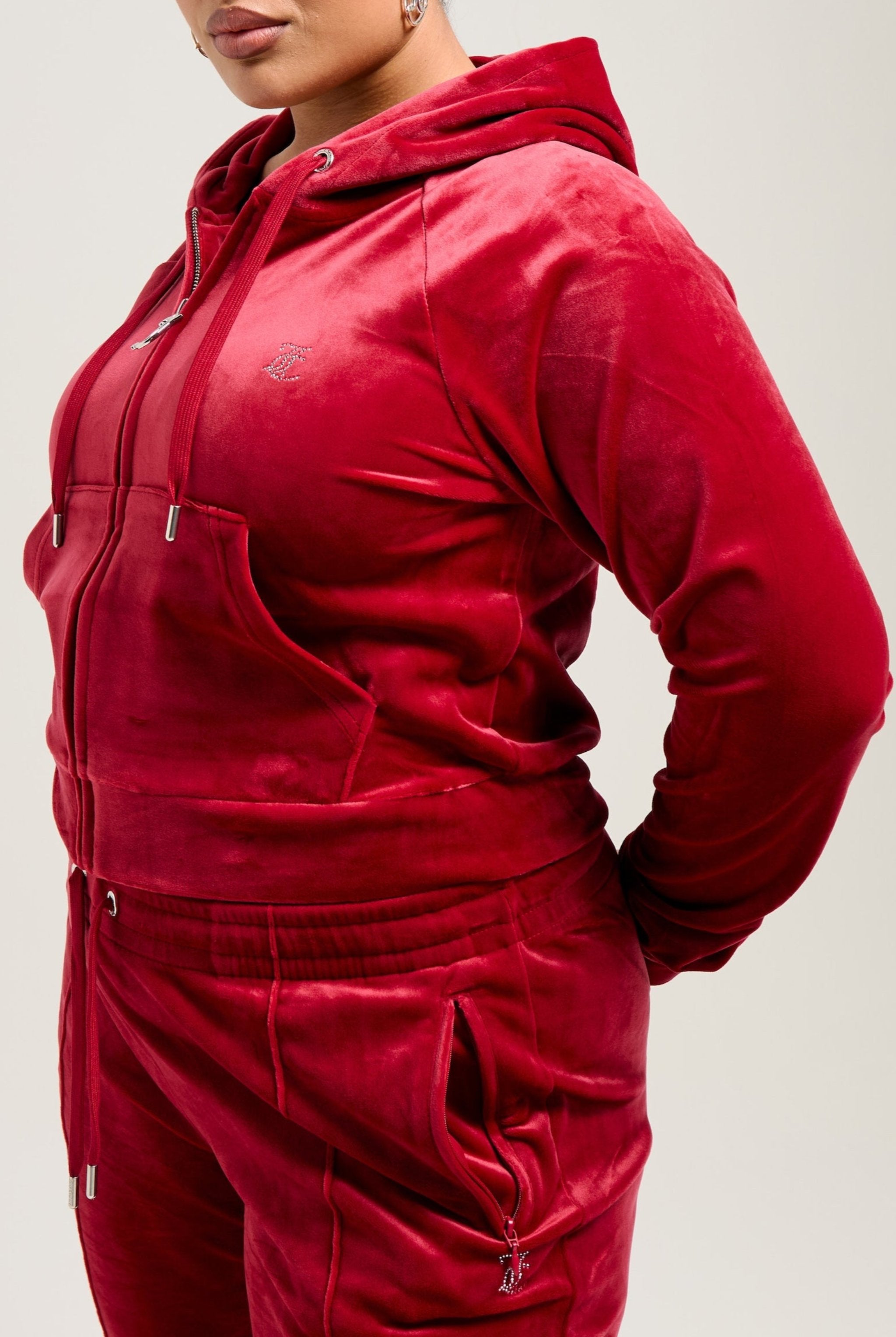 Red velvet zip up hoodie outlet