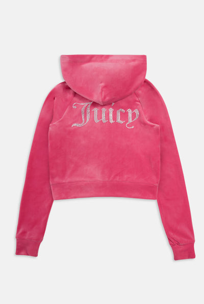 HOT PINK DIAMANTÉ VELOUR ZIP-THROUGH HOODIE