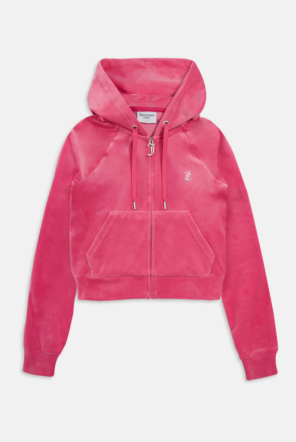 HOT PINK DIAMANTÉ VELOUR ZIP-THROUGH HOODIE