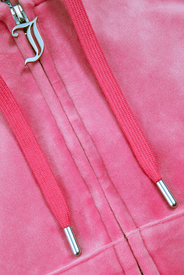 HOT PINK DIAMANTÉ VELOUR ZIP-THROUGH HOODIE