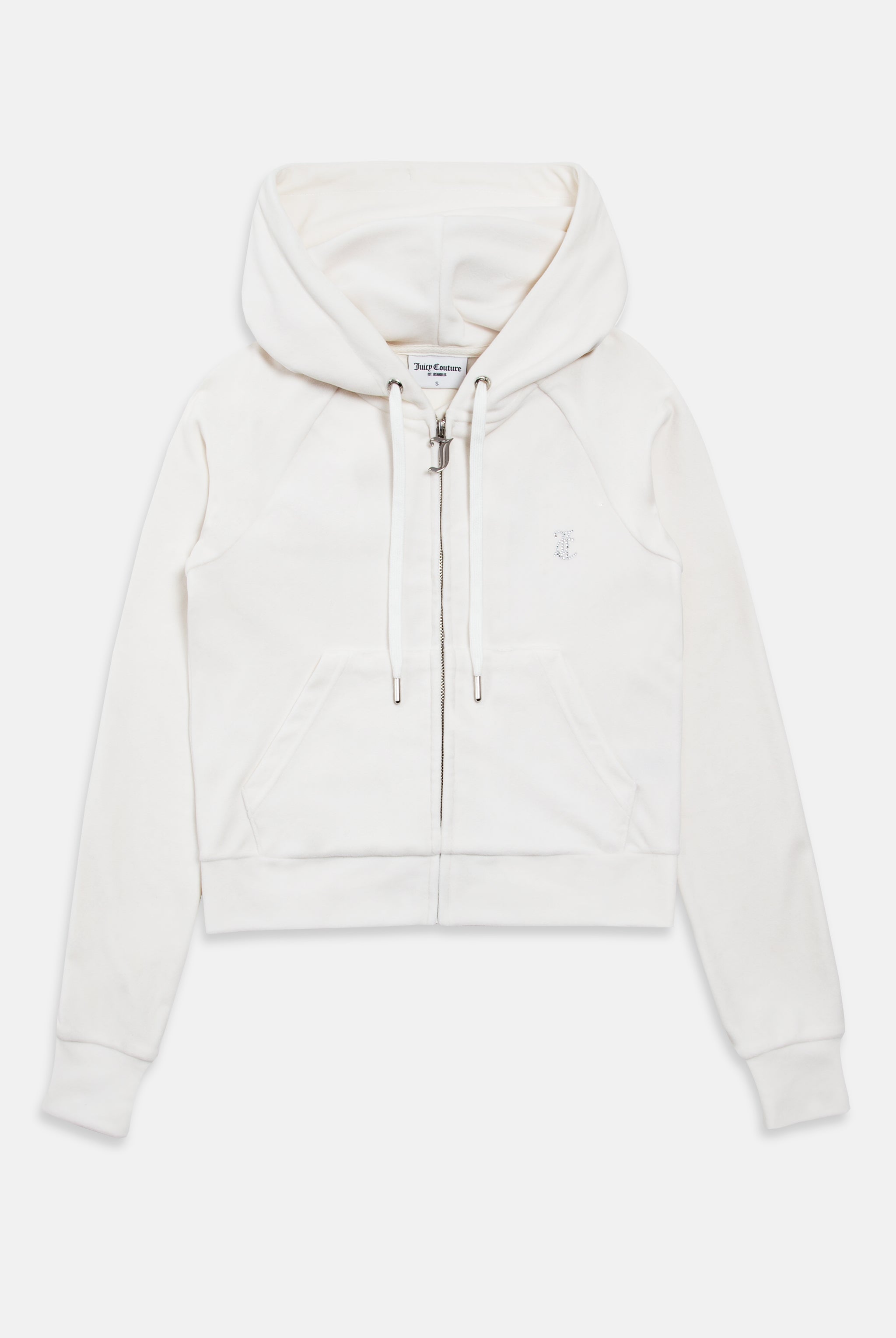 BRIGHT WHITE DIAMANTE VELOUR ZIP THROUGH HOODIE Juicy Couture UK