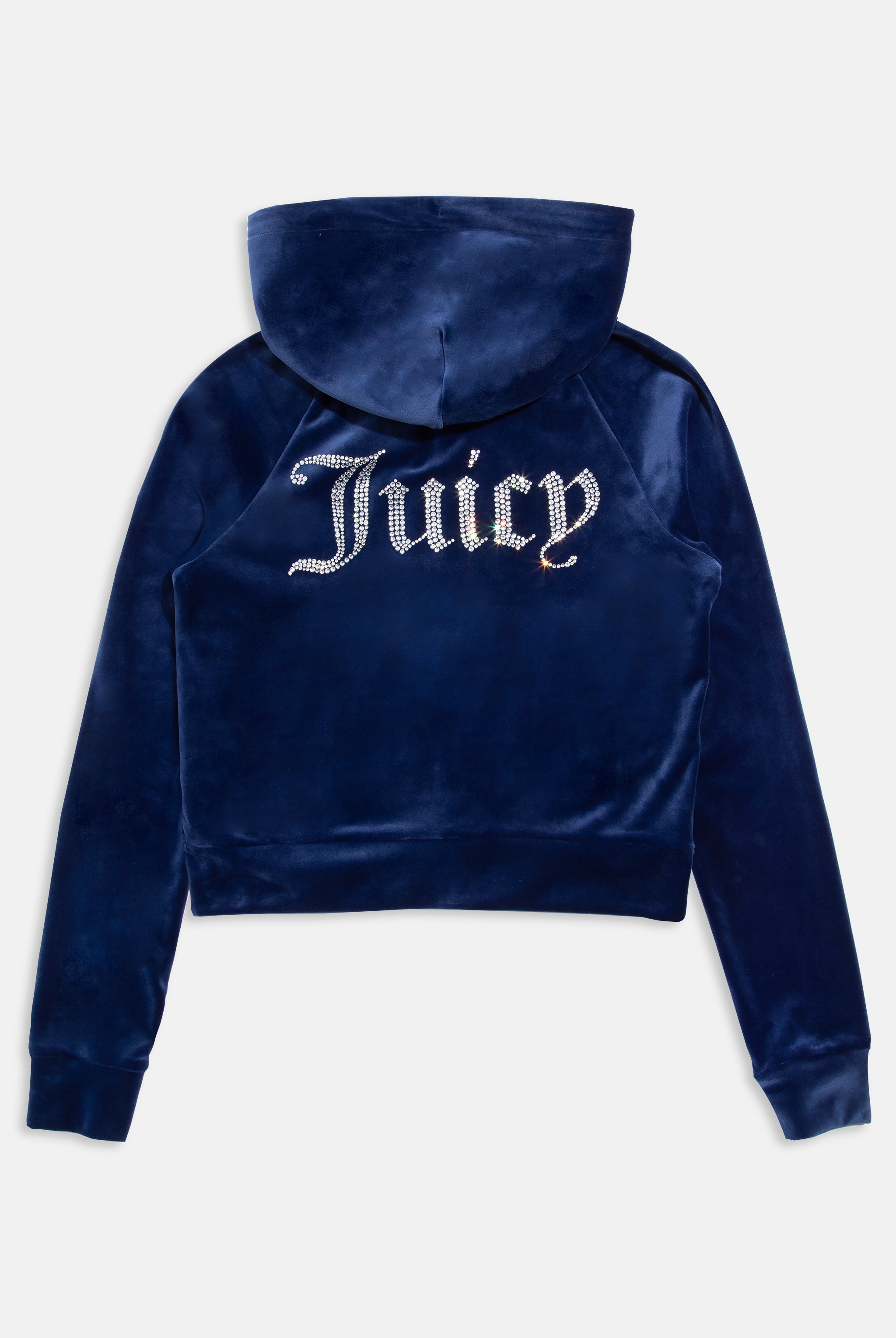 BLUE DEPTHS DIAMANTE VELOUR ZIP THROUGH HOODIE