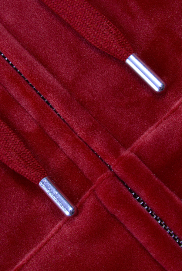 RED DAHLIA DIAMANTÉ VELOUR ZIP-THROUGH HOODIE