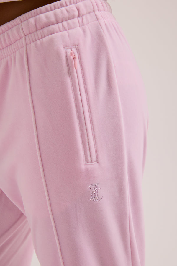 CHERRY BLOSSOM VELOUR OUTLINE DIAMANTÉ TRACKSUIT BOTTOM