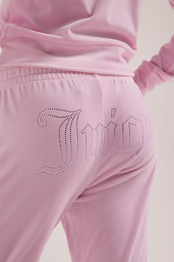 CHERRY BLOSSOM VELOUR OUTLINE DIAMANTÉ TRACKSUIT BOTTOM