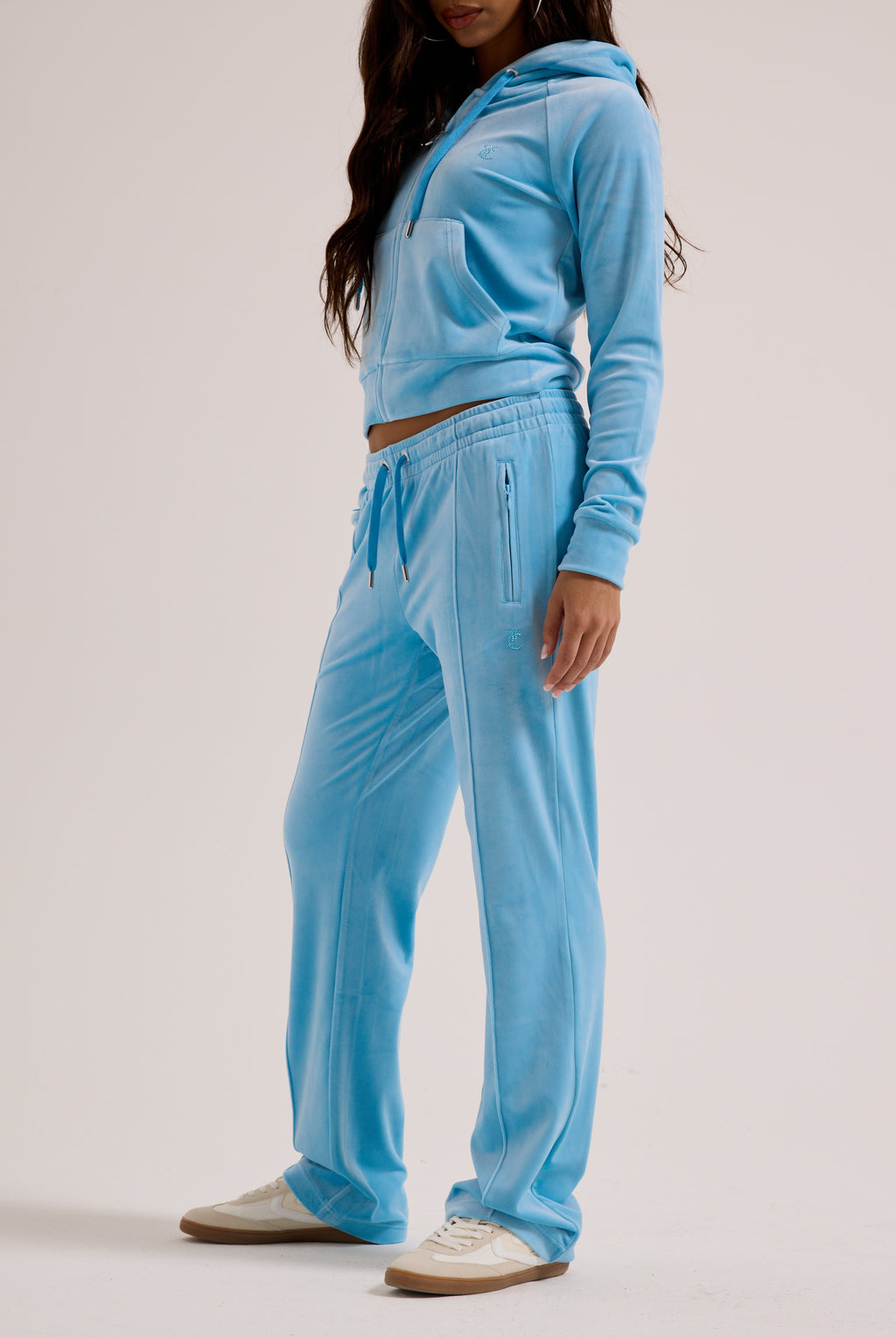 SKY BLUE VELOUR OUTLINE DIAMANTÉ TRACKSUIT BOTTOM