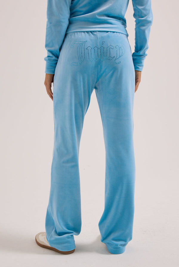 SKY BLUE VELOUR OUTLINE DIAMANTÉ TRACKSUIT BOTTOM